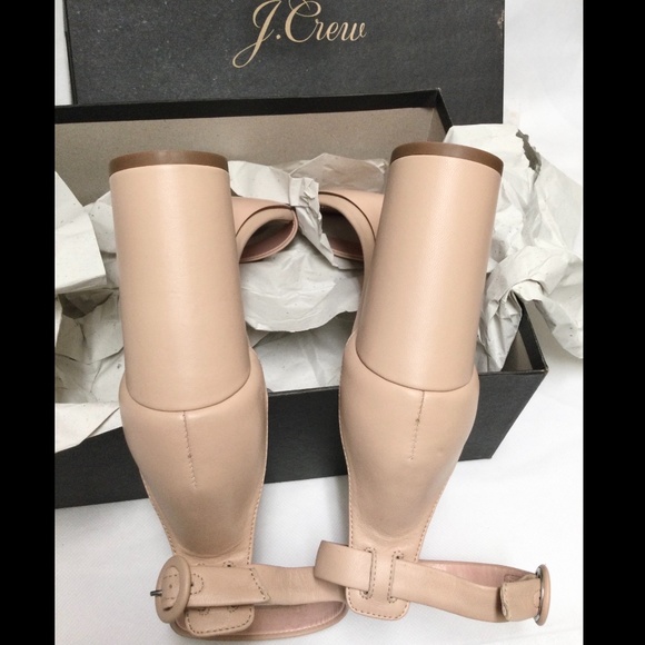 J.Crew Stella Beige Stone Leather Block Heels Ankle strap Sandals High Heel Pump - Picture 7 of 13